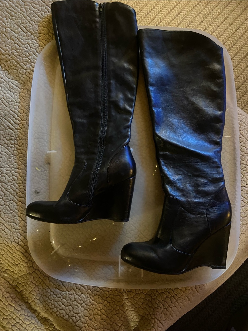 Born Black Leather Knee-High Wedge Boots